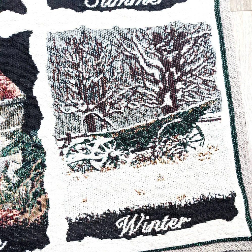 Vintage Bob Timberlake Seasons Tapestry Wall Hanging Art Flag Cottage Rustic
